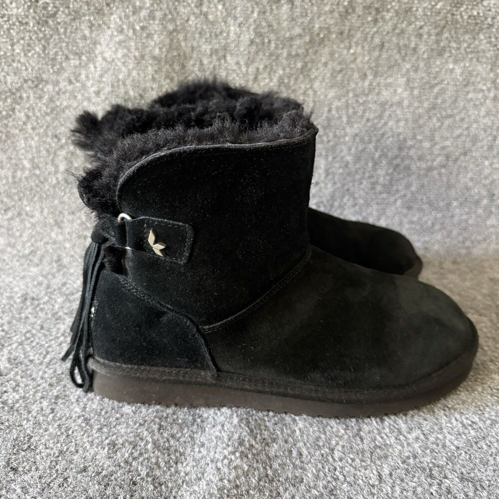 Koolaburra by UGG Jaelyn Black Suede Tasseled Faux Fur Lined Ankle Boots Size 9